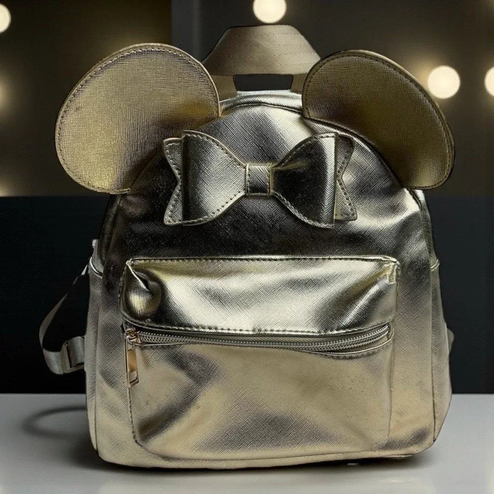 Disney Minnie Mouse Gold 3D Bow Ears Backpack Shoulder Bag Officially Licensed